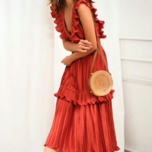 Red ruffle midi dress